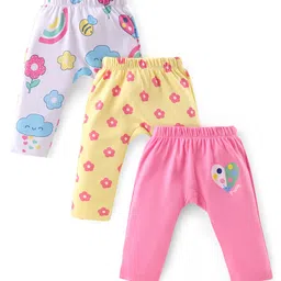 Babyhug Interlock Full Length Diaper Leggings Floral Printed Pack of 3 - Yellow & Pink-picture-19