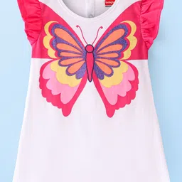 Babyhug Single Jersey Frill Sleeve Frock with Butterfly Print - White & Pink-picture-18