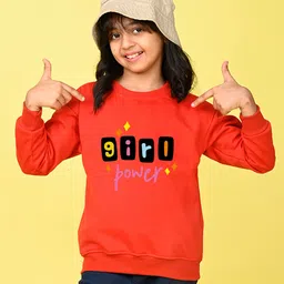 NUSYL Fleece Full Sleeves Girl Power Text Printed Round Neck Oversized Sweatshirt - Red-picture-19