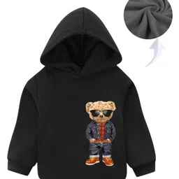 KAVEE Fleece Full Sleeves Teddy Bear Printed Hooded Sweatshirt - Black-picture-37