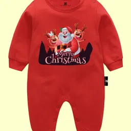The Peppy Tend 100% Cotton Christmas Theme Full Sleeves Merry Christmas Text Printed Romper - Red-picture-21