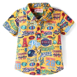 Babyhug Cotton Knit Half Sleeves Shirt With Sport Theme Print - Yellow-picture-10
