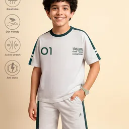 Pine Active Drop Shoulder Half Sleeves T-Shirt & Shorts Set with Racing Print - Offwhite-picture-15