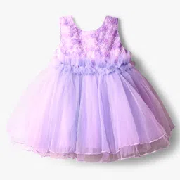 Babyhug Mesh Woven Sleeveless Fit & Flare Partywear Dress With Floral Yoke - Purple-image-82