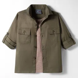 Dapper Dudes Full Sleeves Solid Shirt With Attached Tee - Olive-picture-29