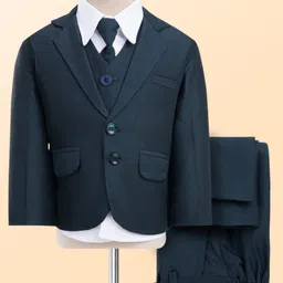 Rikidoos Full Sleeves Solid 4 Piece Party Suit Set With Tie - Peacock Green-picture-26