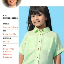 arias by lara dutta Arias Cotton Linen Half Sleeves Shirt With Front Tie Knot - Light Green image 2