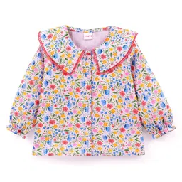 Babyhug Rayon Woven Full Sleeves Floral Printed with Frill & Lace Detailing Top - White image 2