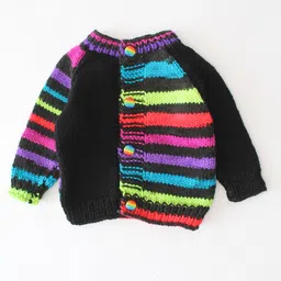 Woonie Full Sleeves Handknitted Striped Sweater - Black image 3