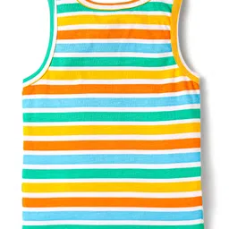 Babyhug 100% Cotton Single Jersey Knit Sando With Stripes - Yellow image 2