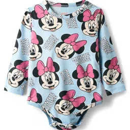 Babyhug Disney Interlock Knit Full Sleeves Onesies with Minnie Mouse & Family Graphics Pack of 3 - Orange & Blue image 2