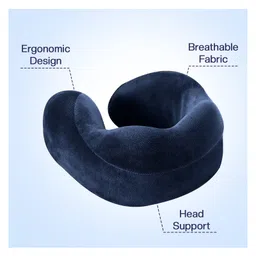 Billebon Premium Neck Pillow Navy Blue Fibre Filled Round Travel Pillow image 2
