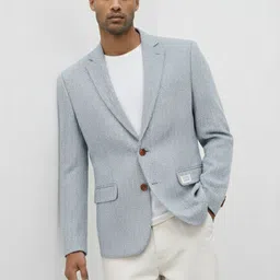 Mr Bowerbird Tailored Fit Self Design Notched Lapel Single-Breasted Blazers-picture-32