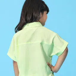 arias by lara dutta Arias Cotton Linen Half Sleeves Shirt With Front Tie Knot - Light Green image 3