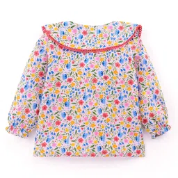 Babyhug Rayon Woven Full Sleeves Floral Printed with Frill & Lace Detailing Top - White image 3