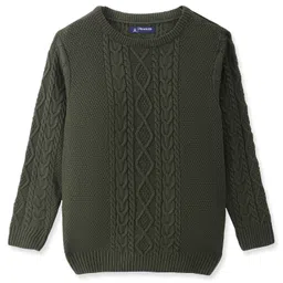 Pine Kids Full Sleeves Cable Knit Pullover - Olive Green image 3