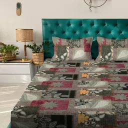 Aura Green & Red Ethnic Motifs Printed Fitted 300 TC King Bedsheet Set 2.50 m x 2.25 m-picture-19