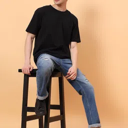 Mast & Harbour Men Classic Straight Fit Mildly Distressed Light Fade Stretchable Jeans image 3