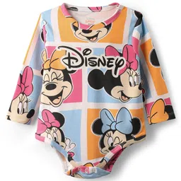 Babyhug Disney Interlock Knit Full Sleeves Onesies with Minnie Mouse & Family Graphics Pack of 3 - Orange & Blue image 4