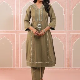 MISRI Women Ethnic Motifs Embroidered Regular Thread Work Pure Cotton Kurta with Trousers-picture-23