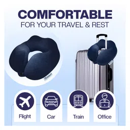 Billebon Premium Neck Pillow Navy Blue Fibre Filled Round Travel Pillow image 5