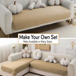 HOKIPO Camel Brown Checked Waterproof Sofa Cover Mat image 3