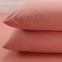 MASPAR Peach-Coloured Solid 200 TC Cotton 1 King Bedsheet with 2 Pillow Covers image 3