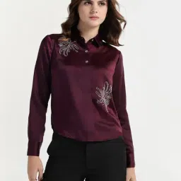 Elle Women Maroon Solid Collar Shirt-image-37