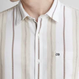 Peter England White Slim Fit Stripe Shirt image 4