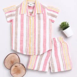 Clt.s Kids Pink & Brown Striped Shirt with Shorts-picture-4