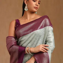 Soch Powder Blue Silk Blend Zari Saree With Stitched Blouse image 4