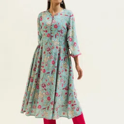 Jaipur Kurti Blue Floral Print Flared Kurta image 4