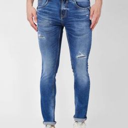 Spykar Blue Slim Fit Heavily Washed Distressed Jeans-picture-10