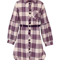 Cutecumber Kids Purple Plaid Pattern Dress & Belt-image-5