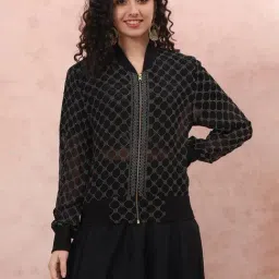 Rangriti Black Printed Top Skirt Set With Jacket-picture-21