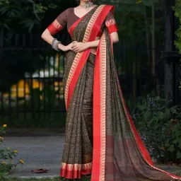 Saree Mall Black Linen Printed Saree With Unstitched Blouse-image-55