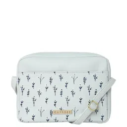 Caprese Pensa Light Blue Faux Leather Floral Sling Handbag-image-28