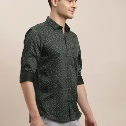 Turtle Dark Green Cotton Slim Fit Printed Shirt image 4