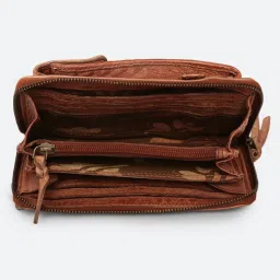 Art N Vintage Ripple Cognac Leather Textured  Zip Around Wallet for Women image 4