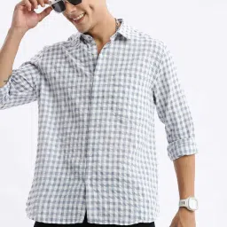 showoffff Showoff Grey Cotton Slim Fit Checks Shirt image 4