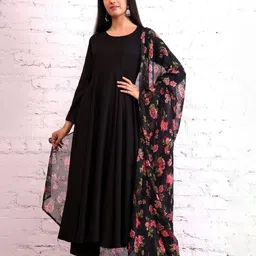 KERI PERRY Round Neck Anarkali Kurta With Trousers & Dupatta-image-93