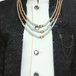 Kids Island Boys Green Jacquard Full Sleeves Indowestern Set image 4