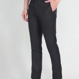 Arrow Black Regular Fit Striped Trousers image 4