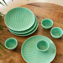 ExclusiveLane Sea Green Ceramic Hand Glazed 8Pc Dinner Plate & Katori Set-picture-35