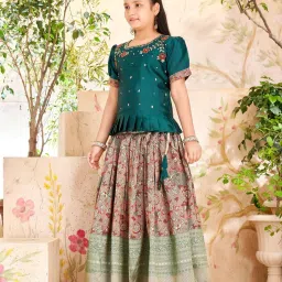 Aarika Girls Green & Red Embroidered Lehenga with Choli image 4