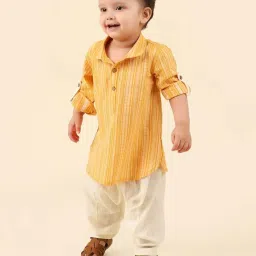 Fabindia Kids Yellow Cotton Embellished Full Sleeves Kurta, Pyjama image 4
