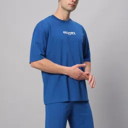 Griffel Blue Cotton Loose Fit Printed Co-Ord Set image 4