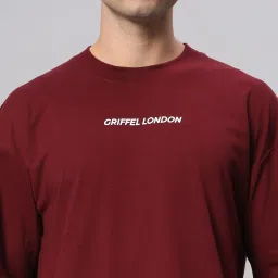 Griffel Maroon Cotton Loose Fit Printed T-Shirt image 4