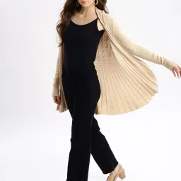 showoffff SHOWOFF Beige Self Design Long Shrug image 4