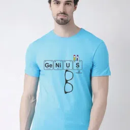 Friskers Turquoise Blue Cotton Slim Fit Printed T-Shirt-image-2
